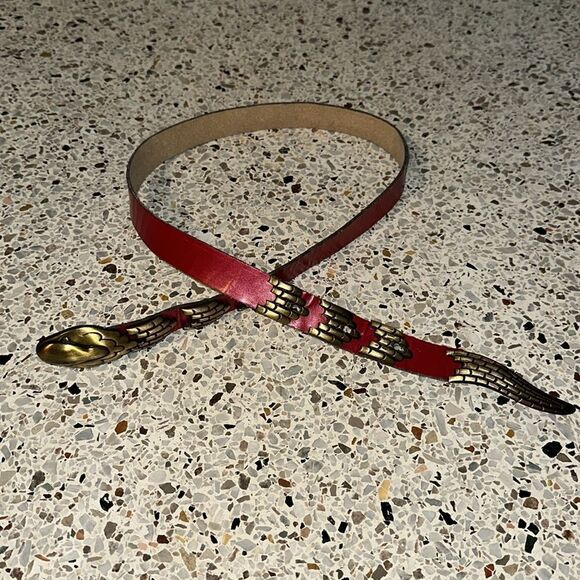 Vintage red leather serpent snake hardware belt medium m - Picture 3 of 5